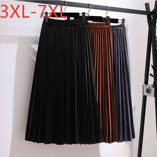 

autumn winter plus size womens skirts long large casual loose a-line pleuche pleated 3xl 4xl 5xl 6xl 7xl, Black