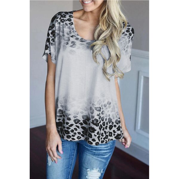 

spring summer women's t shirt 2020 casual o neck short sleeve t shirt women leopard gradient color print pullover female ivjz, White