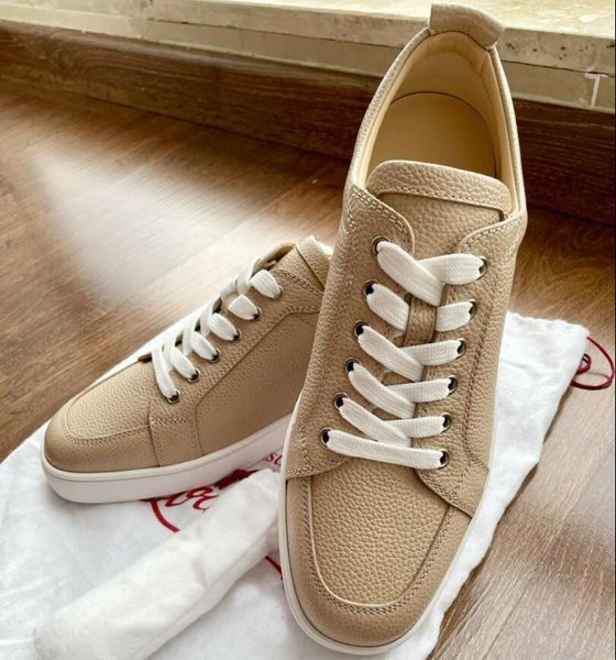 

[original box] r mens red bottom sneakers shoes rantulow black nude grain leather comfort casual walking eu 35-47