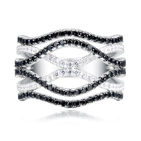 

retro s925 silver waves luxury black gem love fashion fine finger ring beauty women engagement wedding wife christmas family gift mother