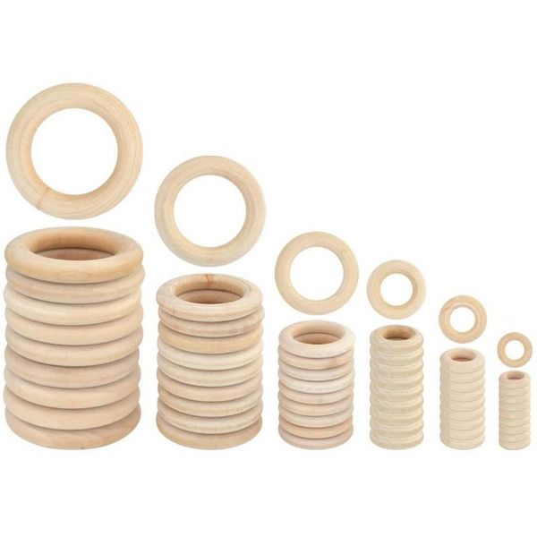 

napkin rings natural wood for diy craft, ring pendant and connectors jewelry making, 6 size 60pcs