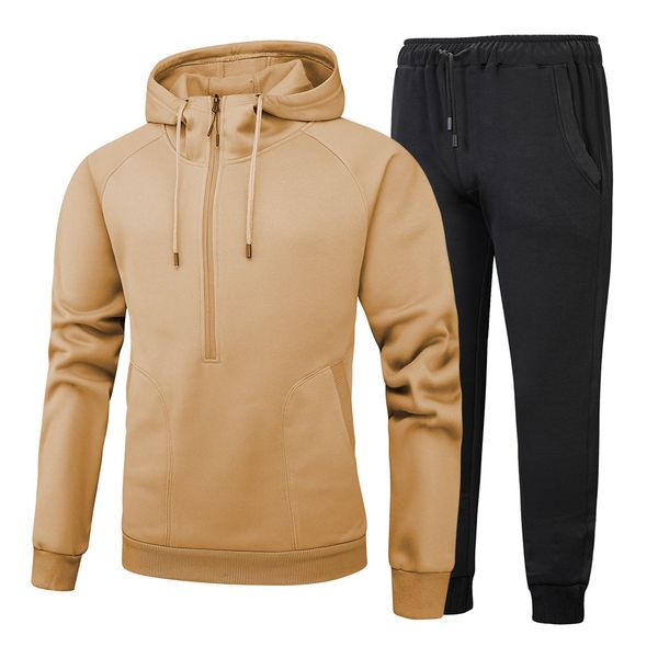 

autumn and winter men's hooded sweater suit trendy fashion hoodie casual sweatshirt two-piece men tracksuit, Gray