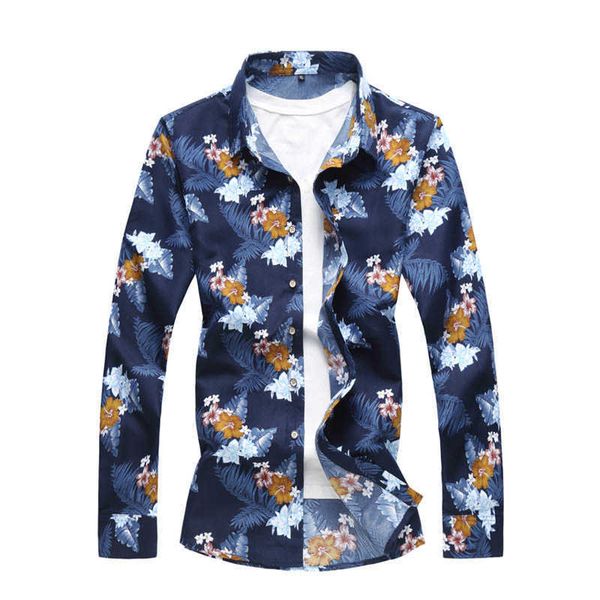 

autumn flower shirt men button down long sleeve hawaiian shirts for men plus size 4xl 5xl 6xl 7xl floral shirt 210528, White;black