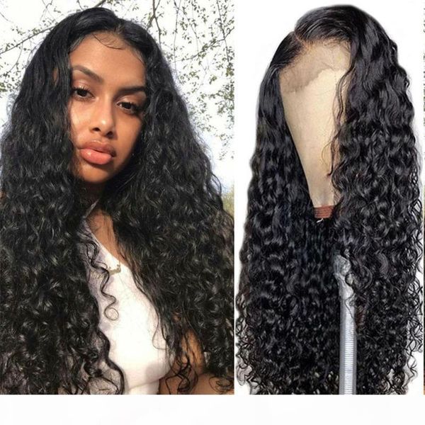 

water wave hd lace wig for maxine hair water wave lace front wig curly front human hair deep part transparent wigs, Black;brown