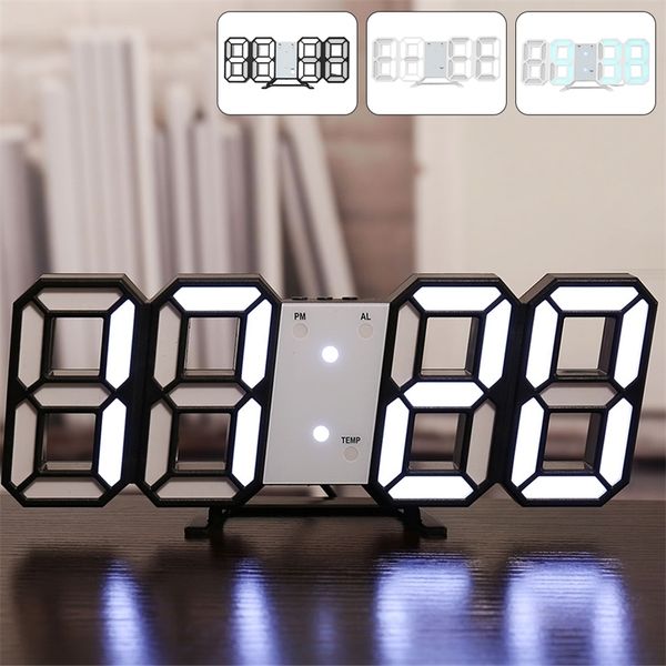 3D LED Wand Modern Design Digitale Tischuhr Alarm Nightlight Saat Reloj de Pared Uhr Für Wohnzimmer Wohnzimmer Dekoration 210310