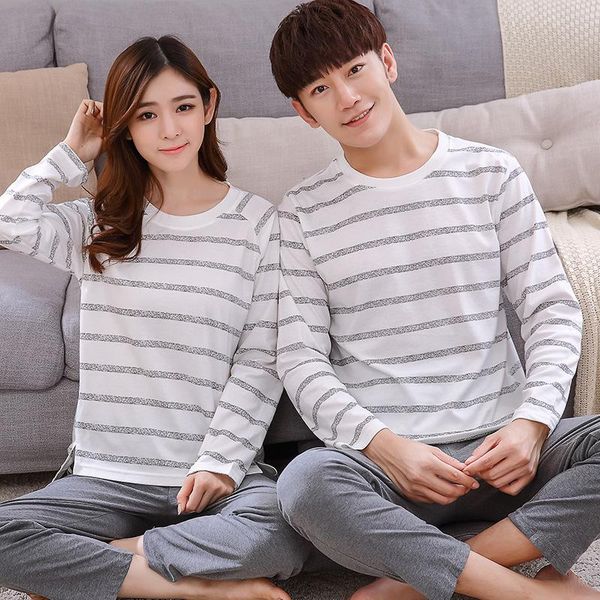 

bzel casual couple pajama sets men cotton striped pijamas men long sleeve pijama o-neck new sleepwear pyjama look pajamas, Black;brown