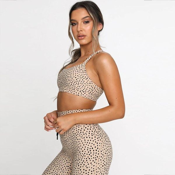 

yoga outfits selling sport casual back cross bra high waist lift hip wave point print exercise fitness set women1, White;red