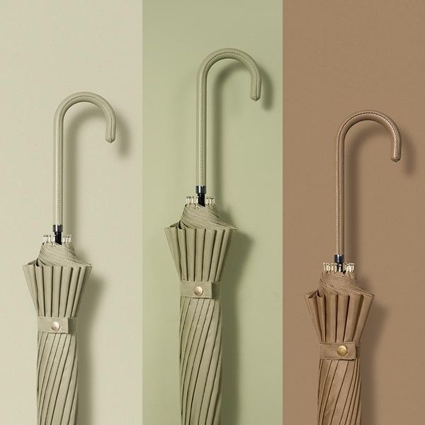 

umbrellas 2021 small fresh long handle lady umbrella leather curved solid color