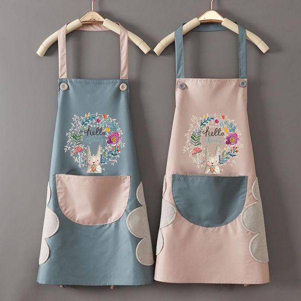 

aprons cute cartoon kitchen apron side wipe hands waterproof oxford cloth bib pinafore pocket for work home cleaning tool black