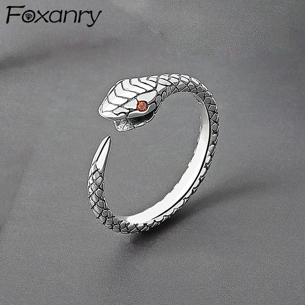 

designer rings foxanry 925 sterling silver finger for women creative trendy red eye snake punk hiphop party jewelry halloween gifts, Golden;silver