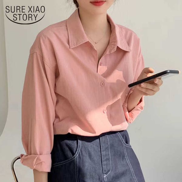 

early autumn korean style solid color long sleeve women blouse long loose retro shirt lazy style shirt chemisier femme 10320 210528, White