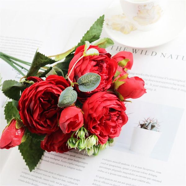 

decorative flowers & wreaths 1 bouquet 5 heads artificial rose silk fake for valentine's day present gift diy home garden wedding decor