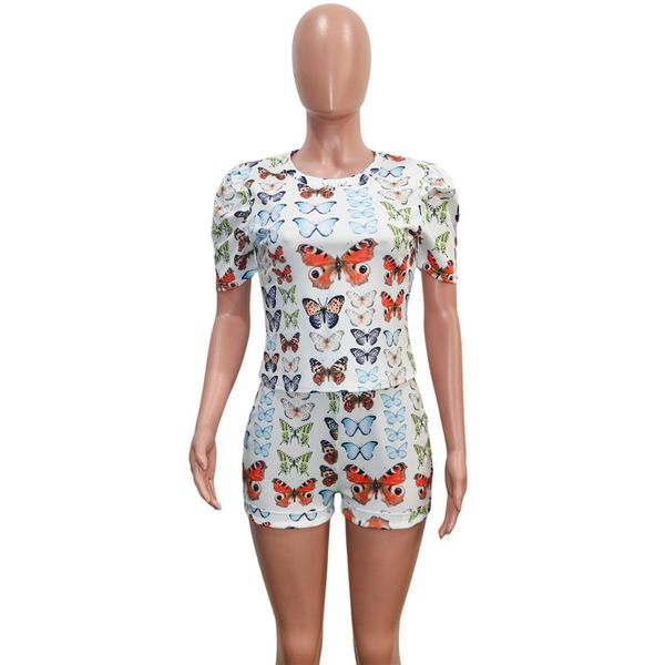 

chic white multi butterfly print bodycon short set tracksuit two piece set for women summer outfits d43-af11