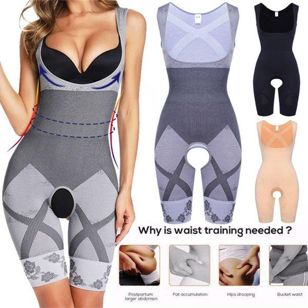 

women's shapers shapewear women full body shaper slimming bodysuit open crotch corset waist trainer shaping underwear postpartum recove, Black;white