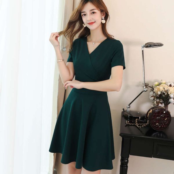 

casual dress korean slim short sleeve skirt in spring and summer, Black;gray