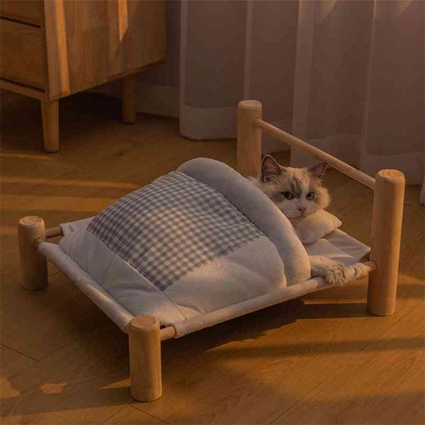 Espreguiçadeira para Cat Cama Removível Saco de Dormir Hammock Inverno Madeira Gatinho Quente Gatos Casa Cama Cama Pequena Cães Sofá Mat Suppli 210722