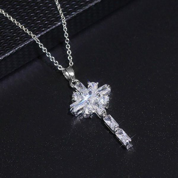 

new fashion crystal zircon cross pendant necklace jewelry women wedding shiny zircon necklace party gift, Silver