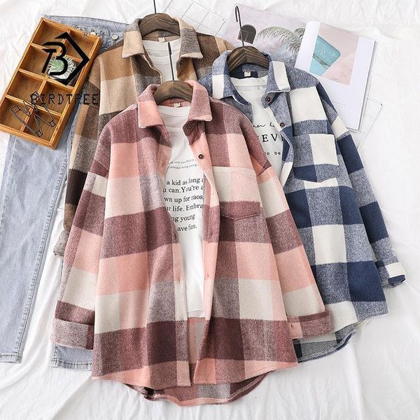 

women's jackets autumn women big plaid full sleeve thick warm woolen shirt jacket winter oversize stylish girl casual outwear 2021, Black;brown