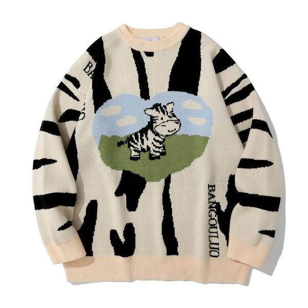 

men's sweaters 2021 autumn winter leisure thickening knit sweater cotton o-neck long sleeve loose korean style cartoon pattern men clot, White;black