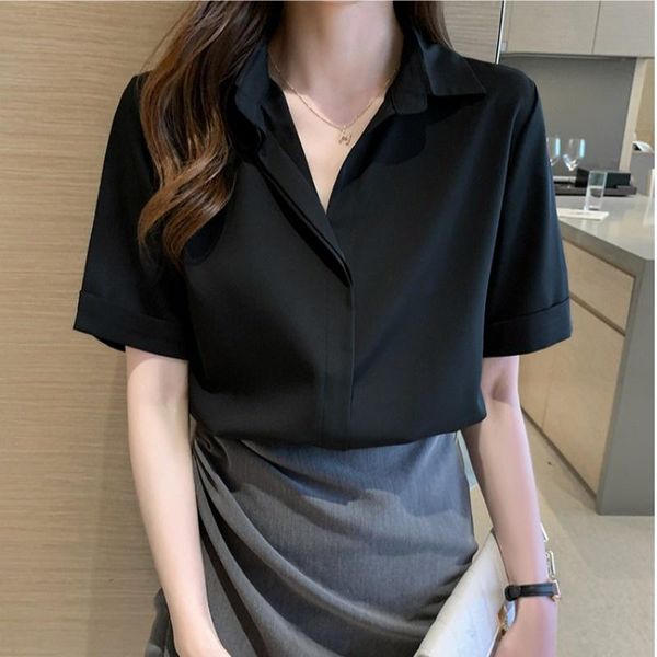 

women's blouses & shirts black shirt summer thin design minority chiffon 2021 short sleeve professional white
