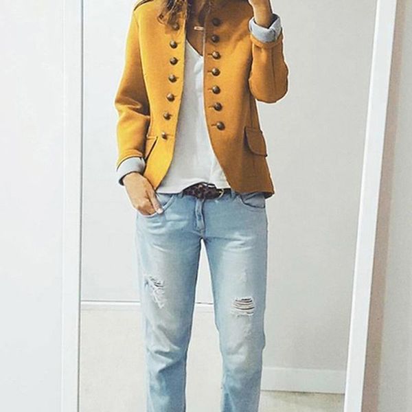 

women's suits & blazers 2021 women jackets blazer long sleeve row buckle yellow slim small suit femme style loose coat red pattern muje, White;black