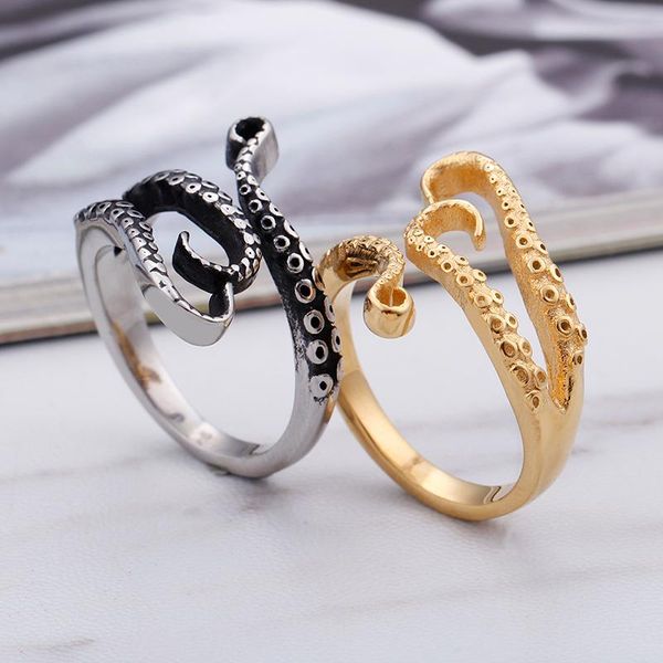 

cluster rings s/gold stainless steel titanium gothic deep sea squid ocs tentacles ring for men women, Golden;silver