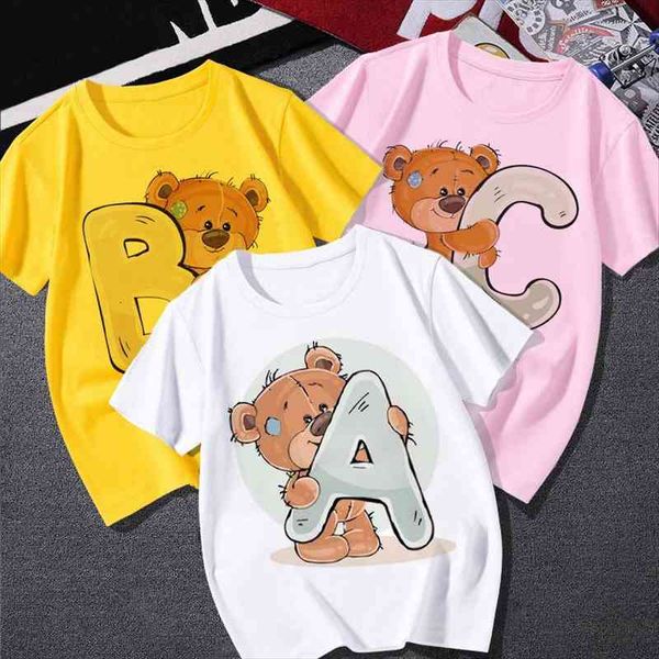 

summer clothes childrens clothing little bear alphabet kids surname cartoon t shirt 1 9 years old birthday party theme top, Blue