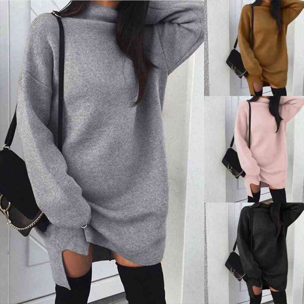 

fashion knitted pullover loose mini dress winter spring autumn women sweatshirt turtleneck long sleeve jumper dress, Black;gray