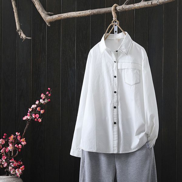 

2021 new 100% cotton white shirts women blouses long lady spring fashion style female clothes student clothing njw1