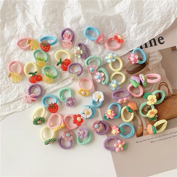 

hair accessories 10pcs/lot cartoon animal fruits flower elastic rope handmade rubber bands for kids girls children headwear, Slivery;white