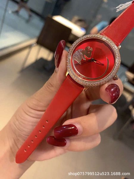 

strap full mouse tiktok red drill fashion red lady quartz watch waterproof, Slivery;brown