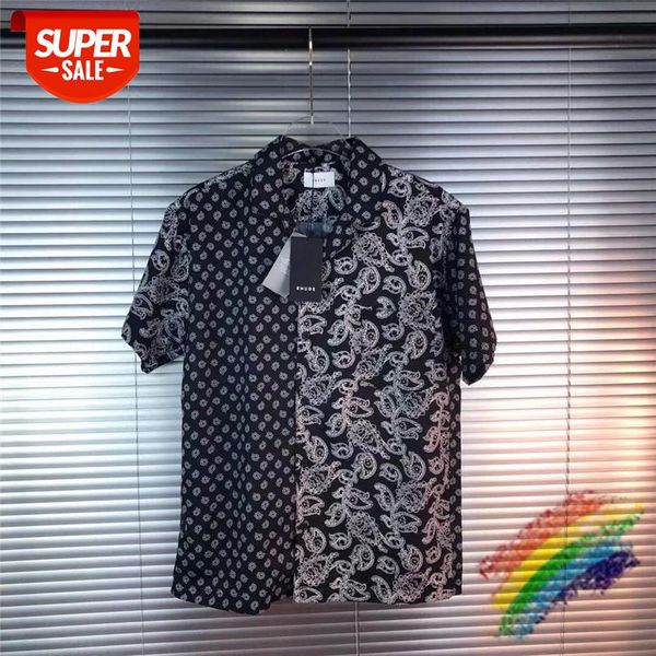 

pacthwork rhude shirt men women 1:1 streetwear cashew flower buttoned tees #xl4f, White;black