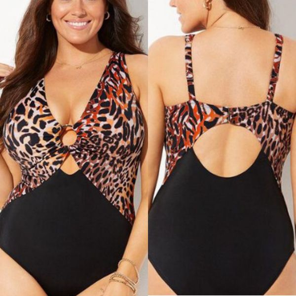 

2021 new leopard print stitching large one piece bikini big swimsuit bikini, Black;white