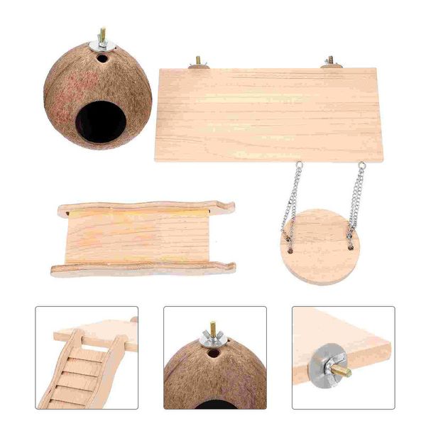 

small animal supplies 4pcs hamster wooden climbing ladder swing playing
