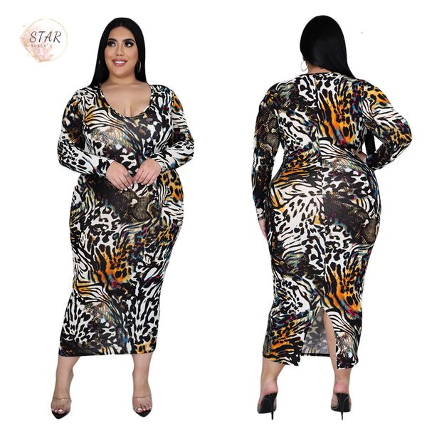 

new plus size clothing 5xl es for women 2021 party elegant maxi leopard print full sleeve spring wholesale dropshipping pwwy, Black;gray