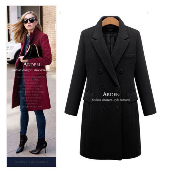 

autumn winter coat women 2020 casual wool solid jackets blazers female elegant double breasted long coat ladies plus size 5xl ijt8, Black