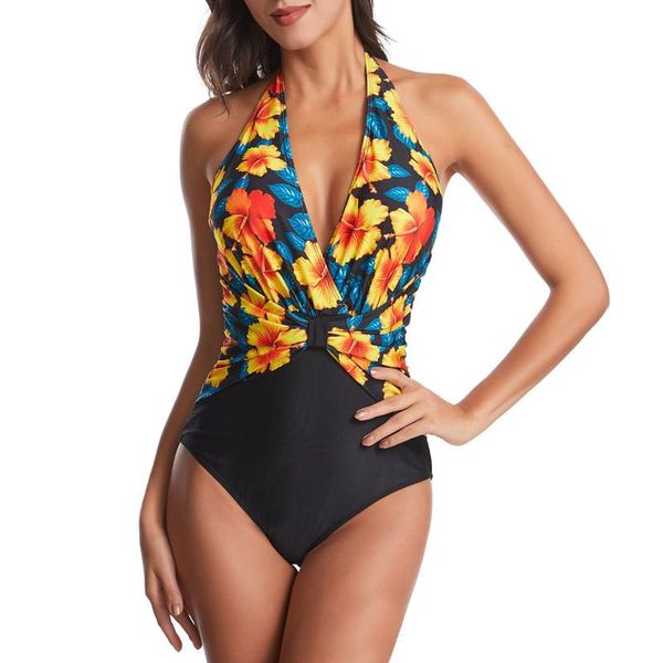 

women's swimwear 2021 summer women swimsuit conservative one piece bikini high-waisted bathing suit printing swimming, White;black