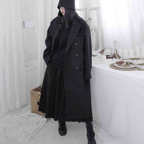 

women's wool & blends [eam] black vintage double breasted big size long woolen coat parkas sleeve women fashion autumn winter 2022 1dd0