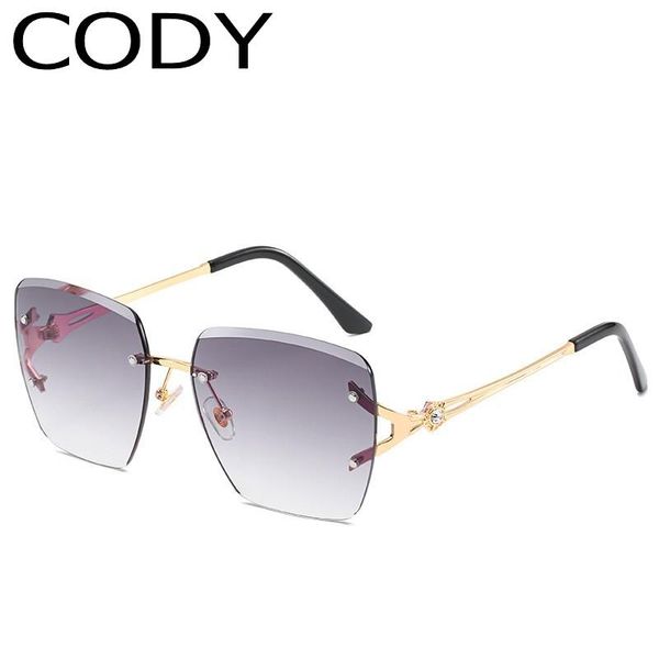 

sunglasses qs042 fashion rimless women men design square sun glasses gradient gray lens uv400 eyeglasses, White;black
