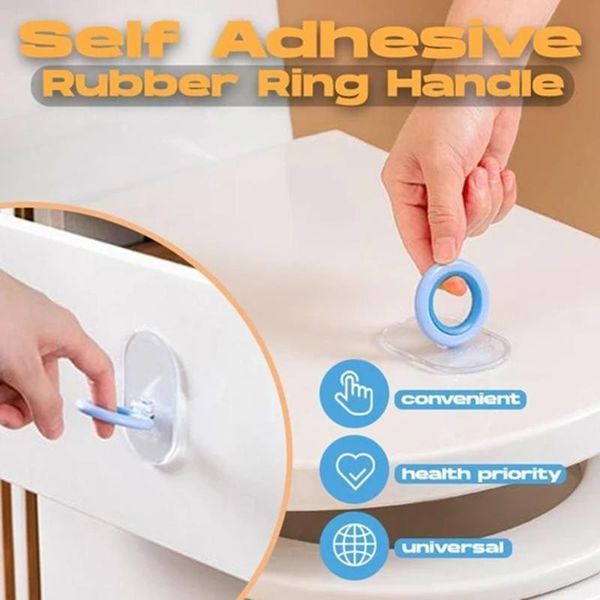 

bath accessory set self adhesive rubber ring handletoilet lid handle drawer cupboard door doorknob wall mute crash pad 30#