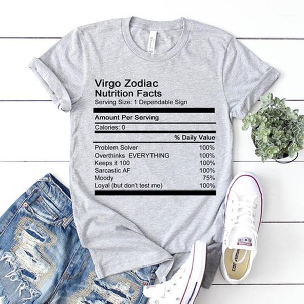 

virgo zodiac nutrition facts tee shirt women's men's clothing astrology signs birthday tees tshirt t-shirt, White