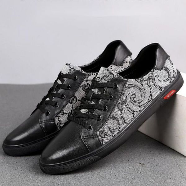

men shoes lace up 2021 new casual sneakers pu leather fashion outdoors classic comfortable spring autumn concise mixed colors dh609, Black