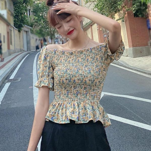 

women's blouses & shirts etosell summer casual floral print chiffon blouse female short sleeve top, White