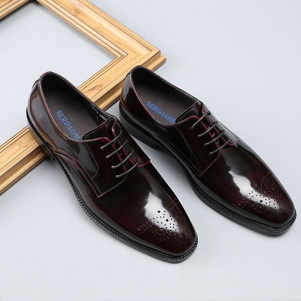 

lace up brand men oxfords brogue shoes british style men genuine leather business formal shoes dress shoes men flats b149, Black