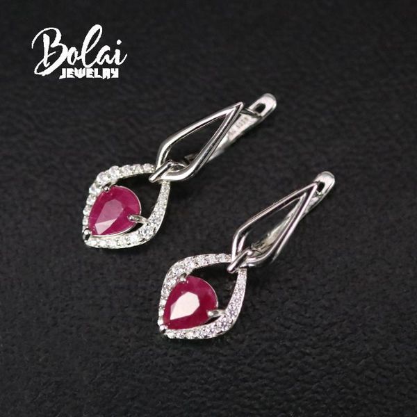

dangle & chandelier bolaijewelry,925 sterling silver pear-shaped 6*8mm natural ruby earrings,fine jewelry worn by women on a daily basis