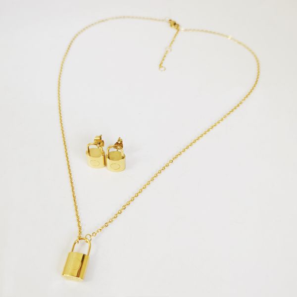 

luxury designer jewelry women necklace gold lock pendant necklaces stainless steel silver rose gold earrings bracelet fashion jewelry