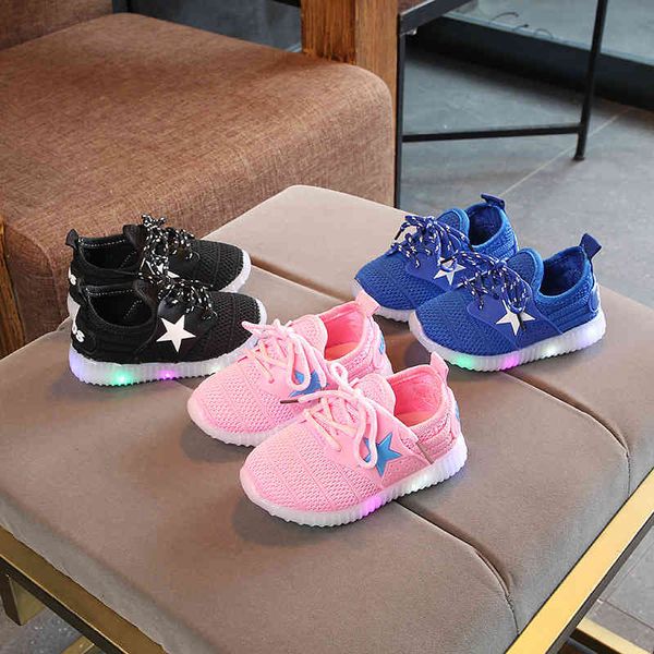 

baby shoes spring and autumn children's mesh sneakers boys' walking girls' led light breathable luminous, Black
