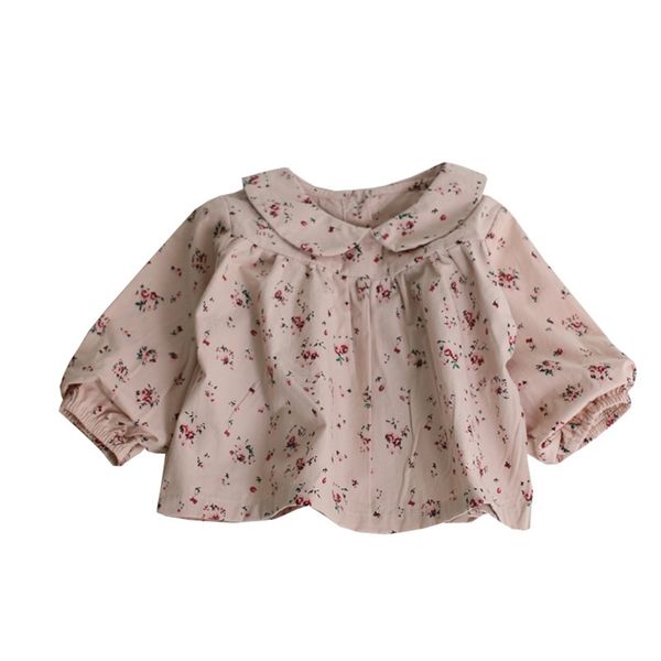 Primavera e outono Bebé boneca lapela padrão floral com estilo ocidental camisa top toddler menina cair roupas 210702