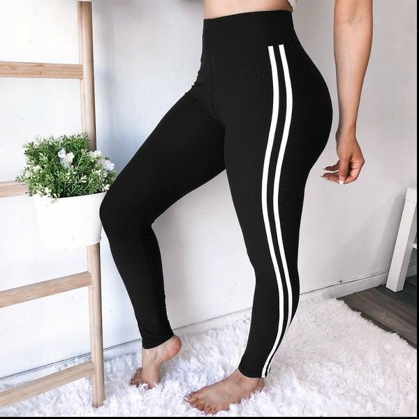 

black high waist women leggings fitness patchwork legging white binding high elastic workout leggins female push up trousers
