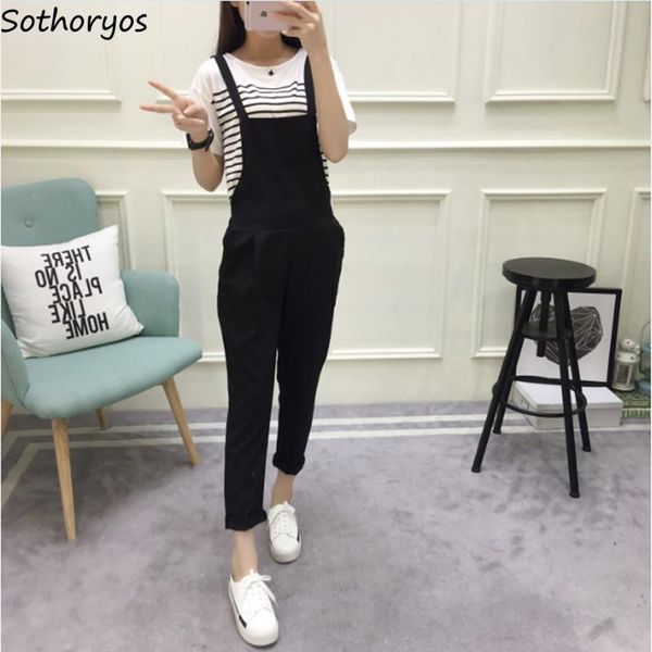 

women's jumpsuits & rompers women black solid simple all match womens pockets loose korean style ankle-length daily casual ulzz, Black;white